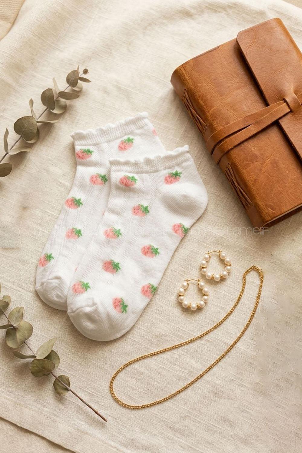 Lamelif Yıkamalı Penye Çilek Çorap