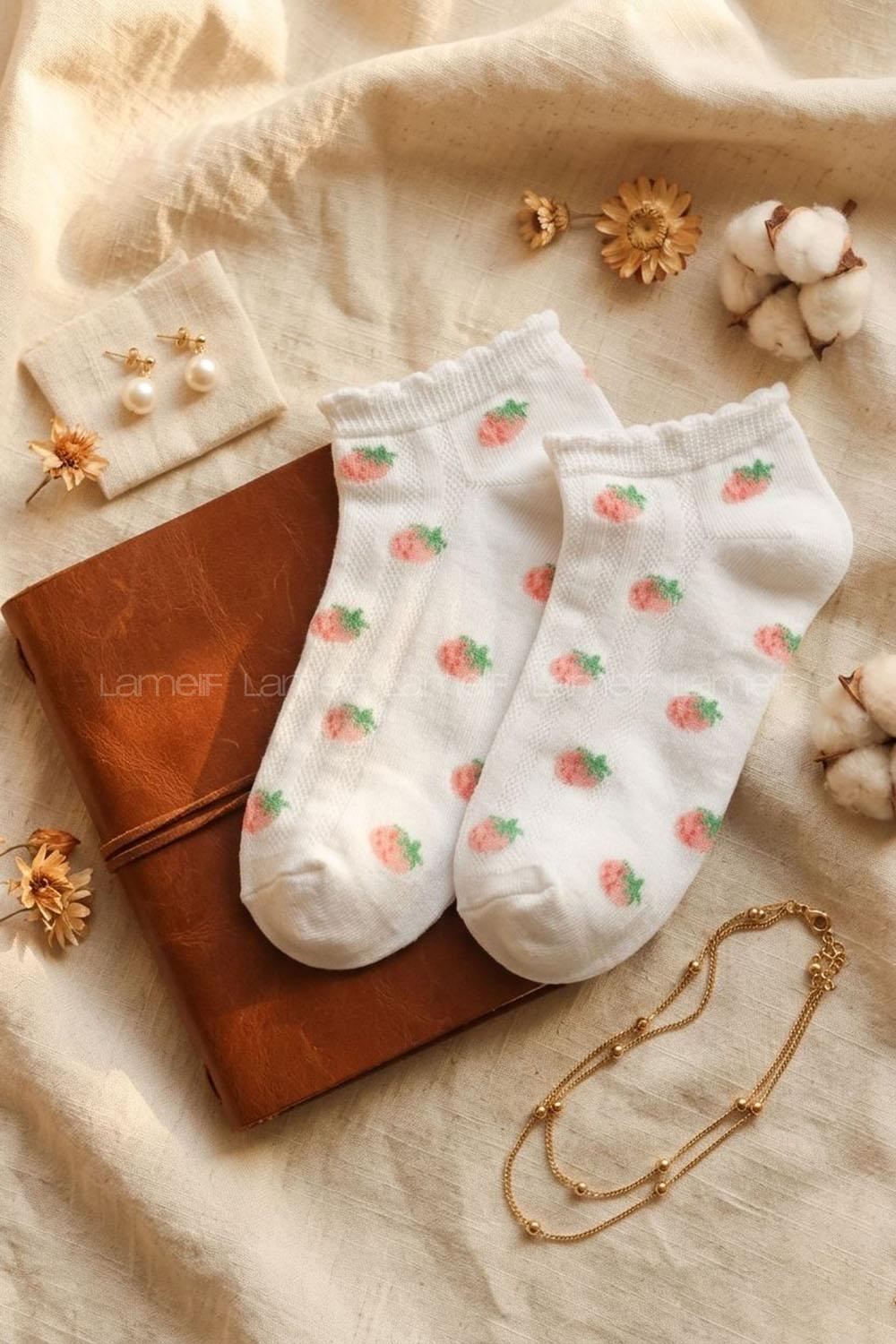 Lamelif Yıkamalı Penye Çilek Çorap