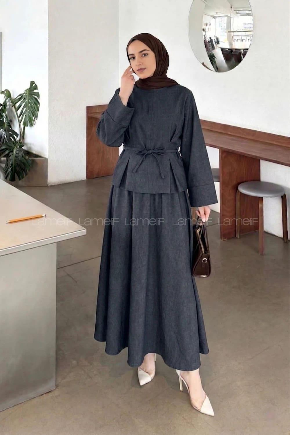 Lamelif Belden Pensli İkili Takım Kot Mavisi