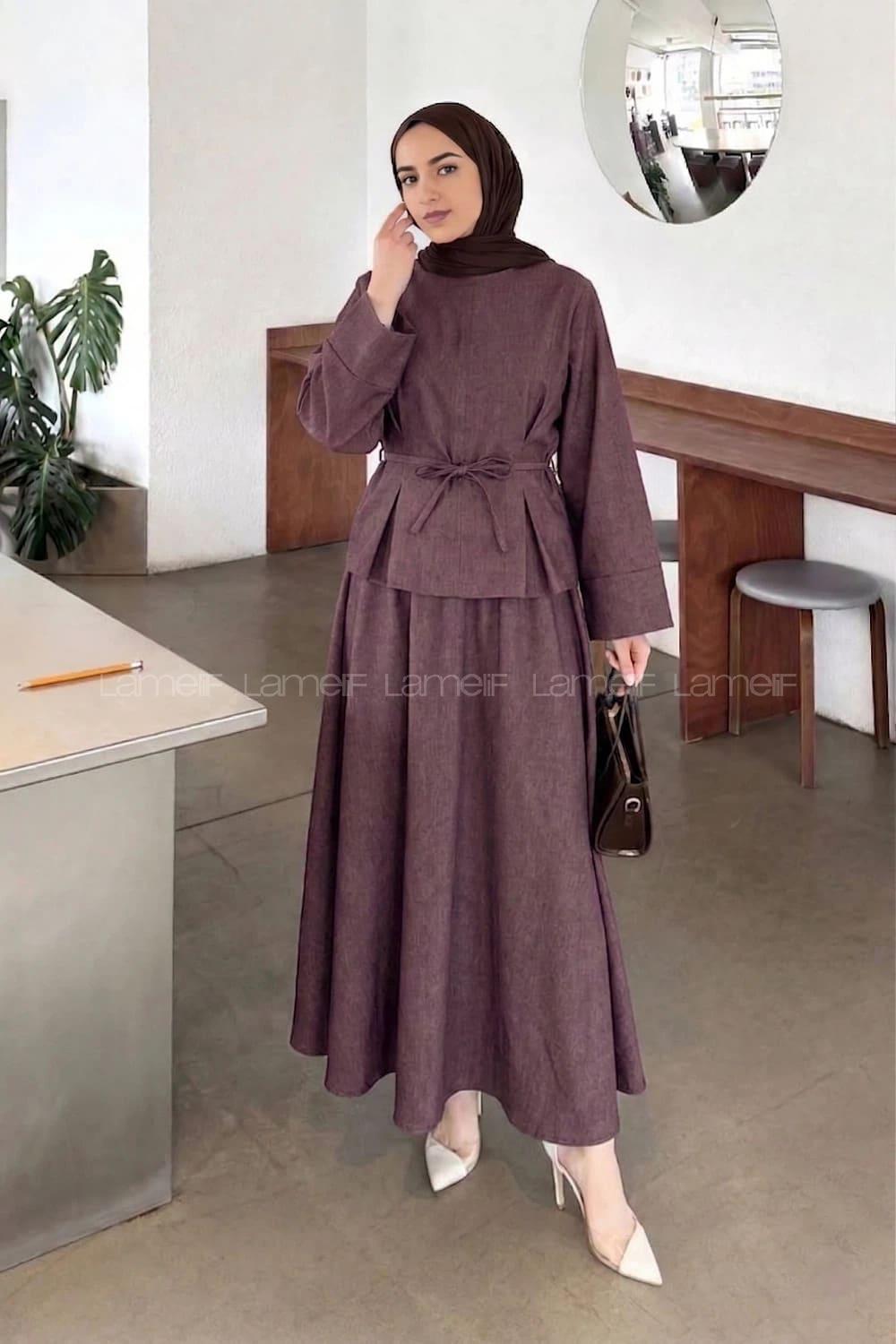 Lamelif Belden Pensli İkili Takım Mürdüm