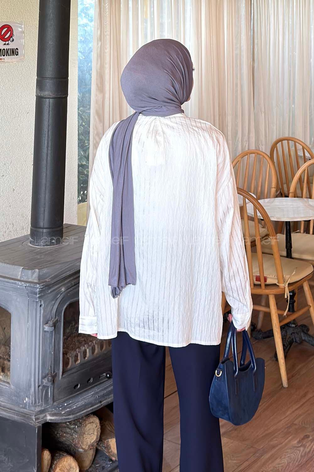 Lamelif Çizgili Modal Gömlek Beyaz