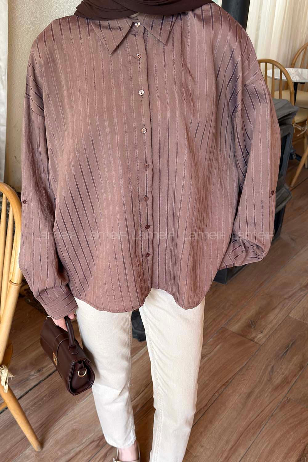 Brown Shirt Collar Long Arm Viscose Fabric Shirt