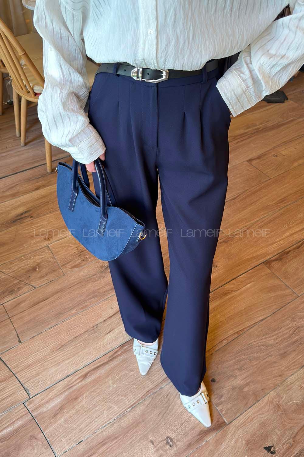 Lamelif Düğme Detaylı Pantolon Lacivert