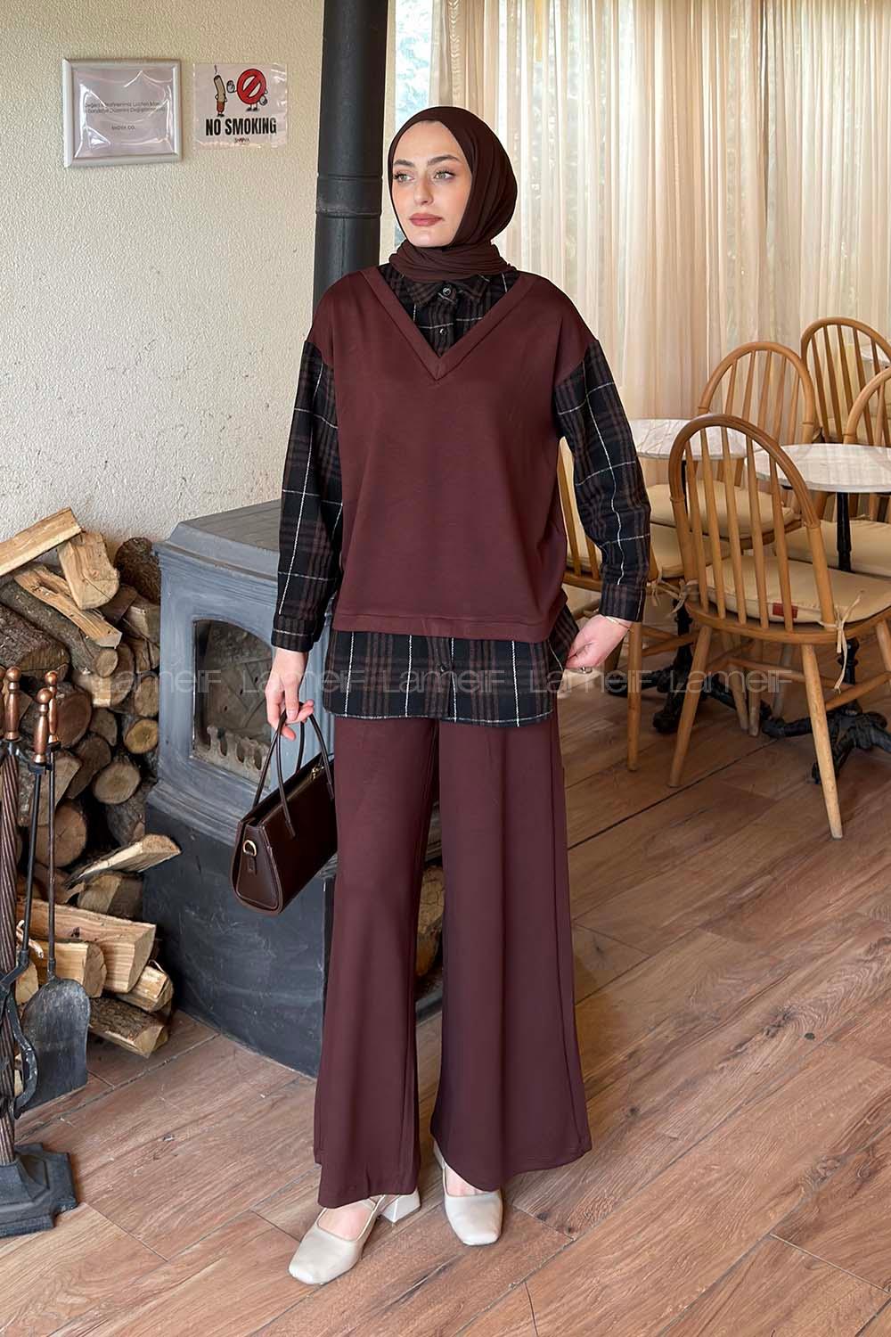 Bitter Brown Shirt Collar Long Arm Cotton Regular Trousers Comfortable Suit