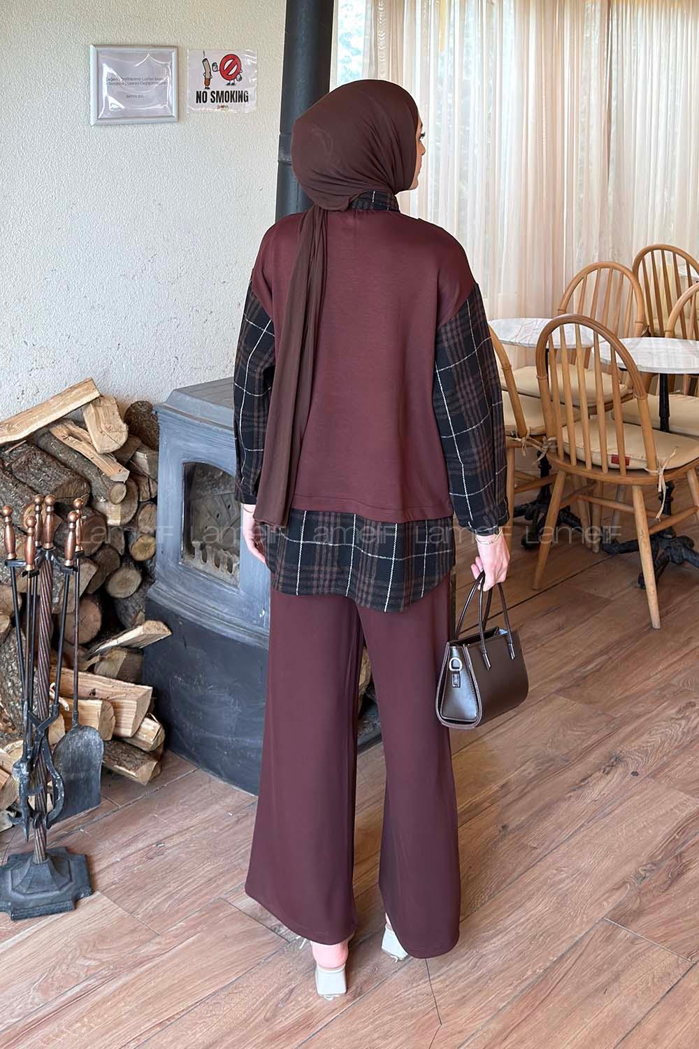 Bitter Brown Shirt Collar Long Arm Cotton Regular Trousers Comfortable Suit