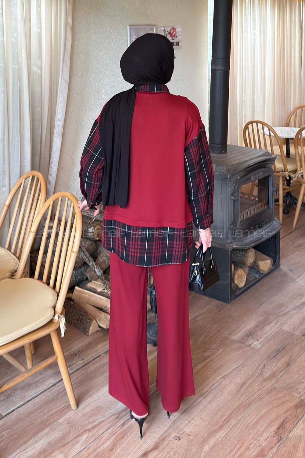 Claret Red Shirt Collar Long Arm Cotton Regular Trousers Comfortable Suit