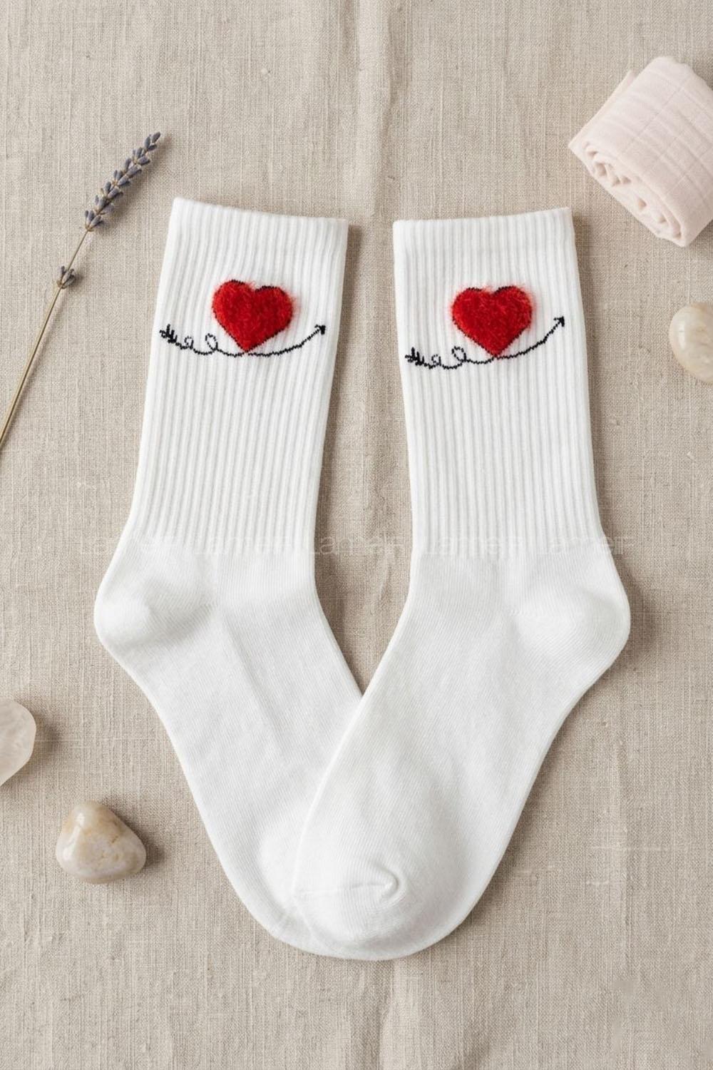 Lamelif İhracat Tüylü Kalp Kolej Çorap