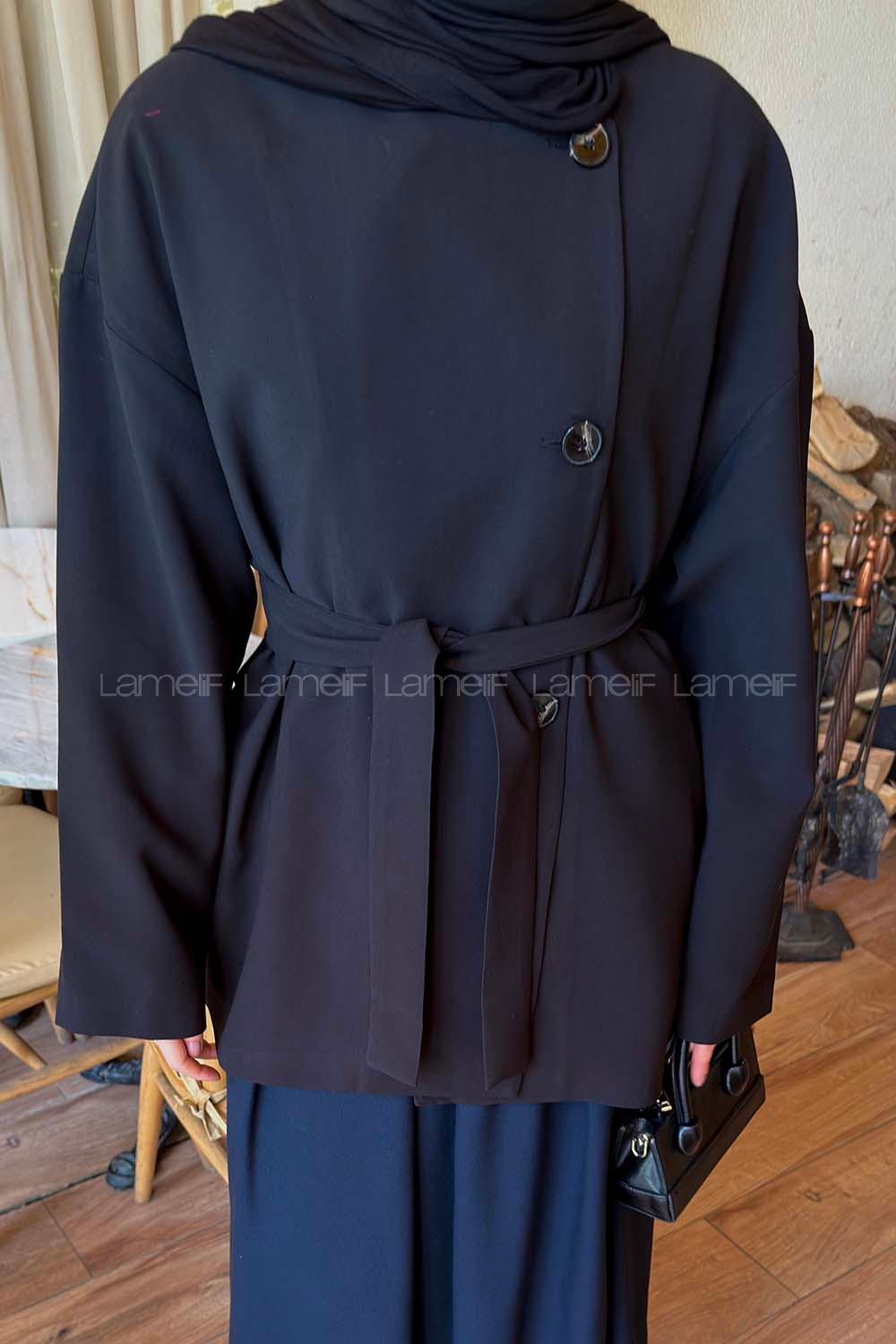 Lamelif Kemerli Ceket Siyah