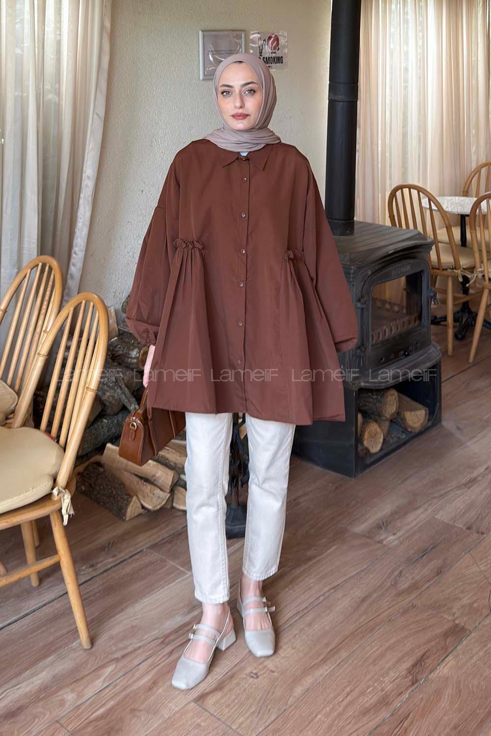 Lamelif Lopez Balon Kol Tunik Acı Kahve