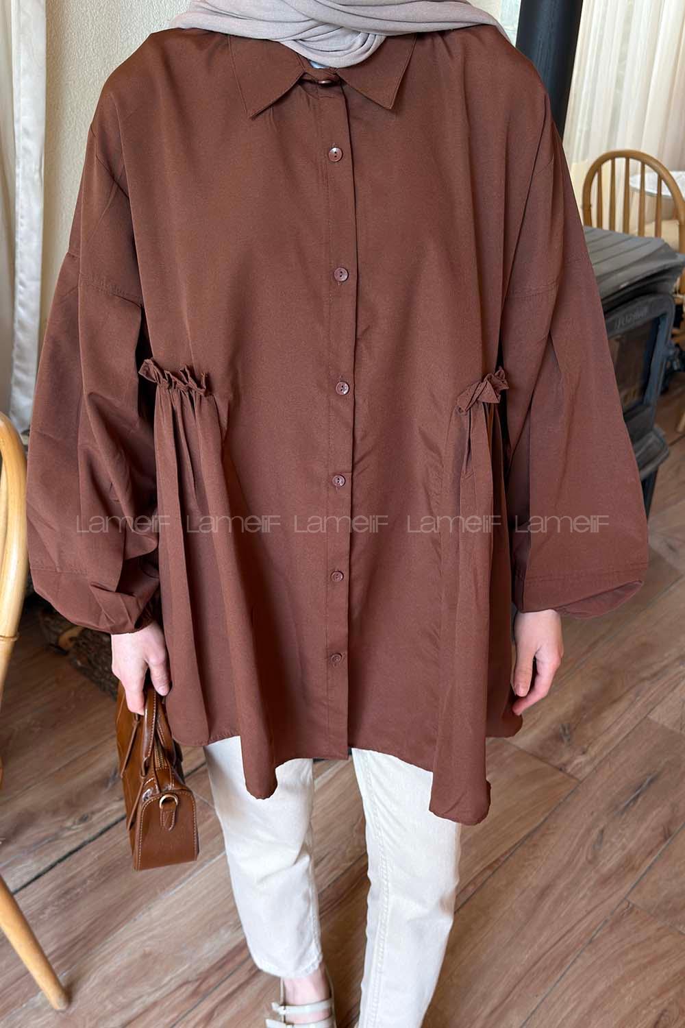 Lamelif Lopez Balon Kol Tunik Acı Kahve