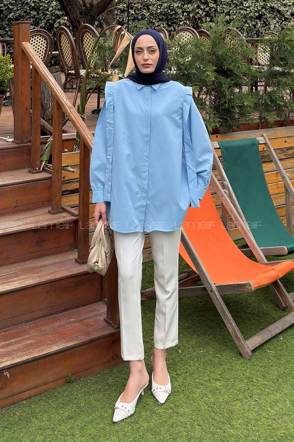 Baby Blue Shirt Collar Long Arm Cotton Shirt