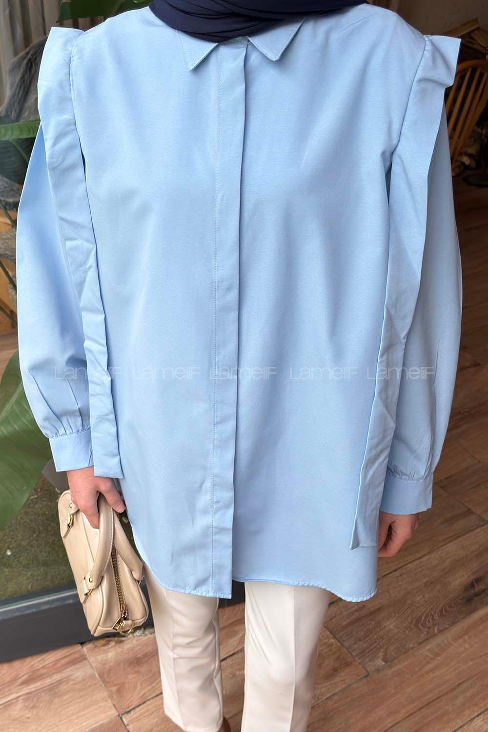 Baby Blue Shirt Collar Long Arm Cotton Shirt