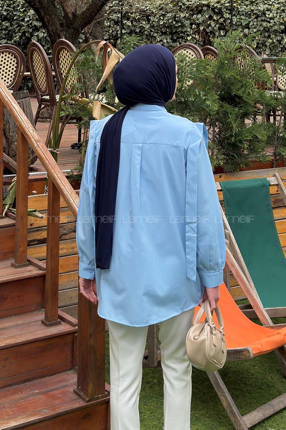 Baby Blue Shirt Collar Long Arm Cotton Shirt