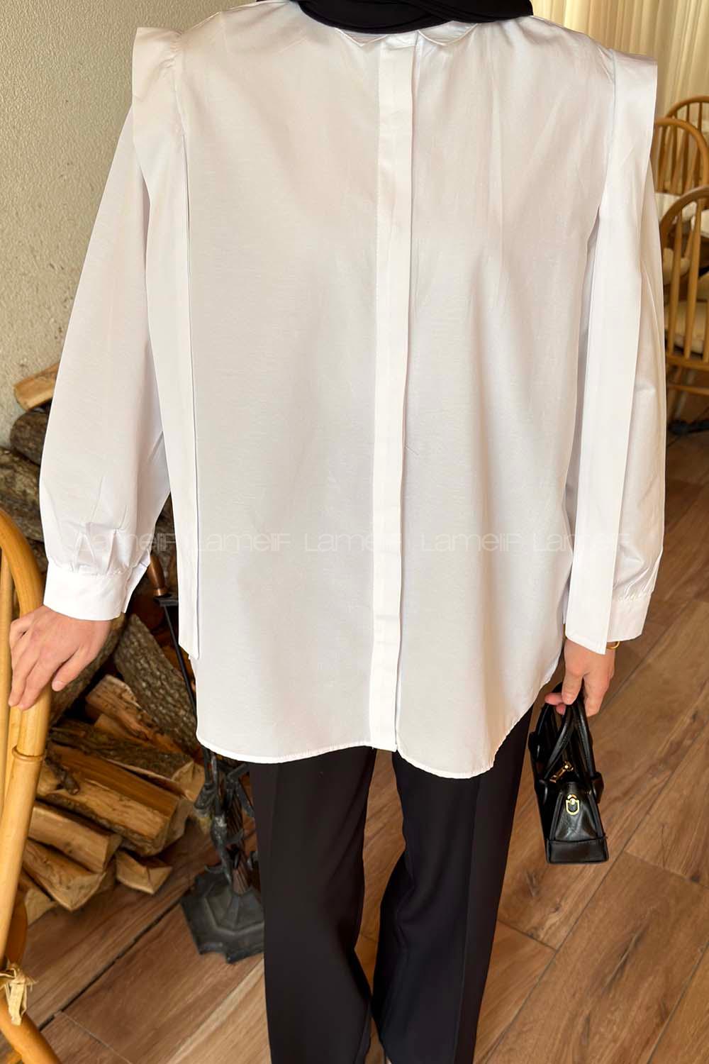 White Shirt Collar Long Arm Cotton Shirt