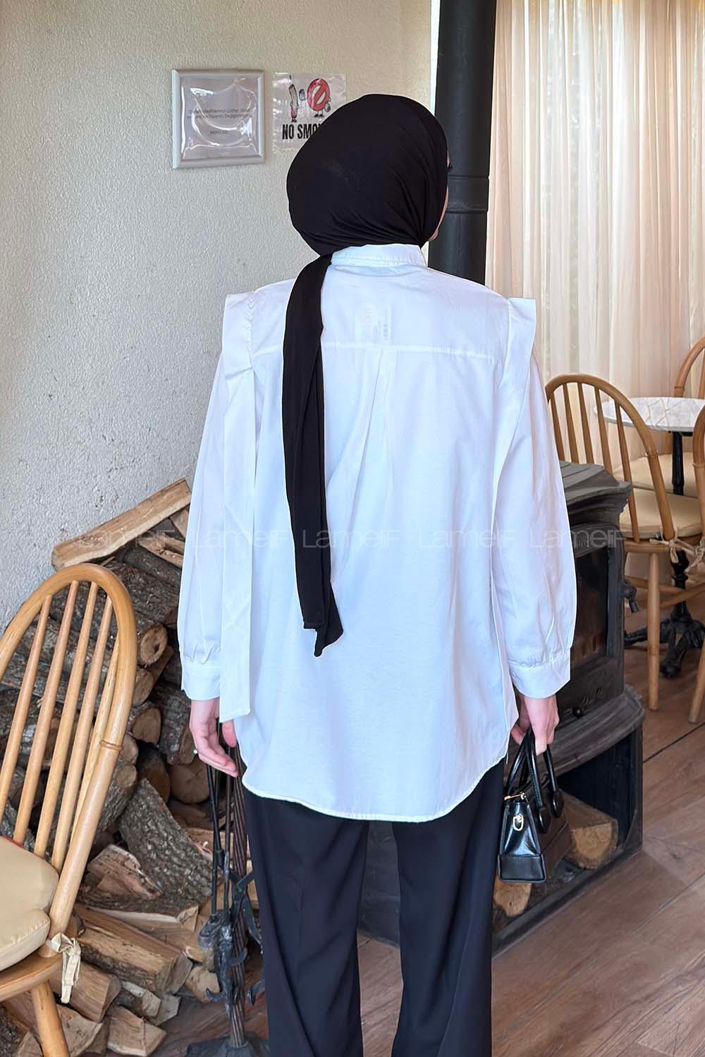 White Shirt Collar Long Arm Cotton Shirt