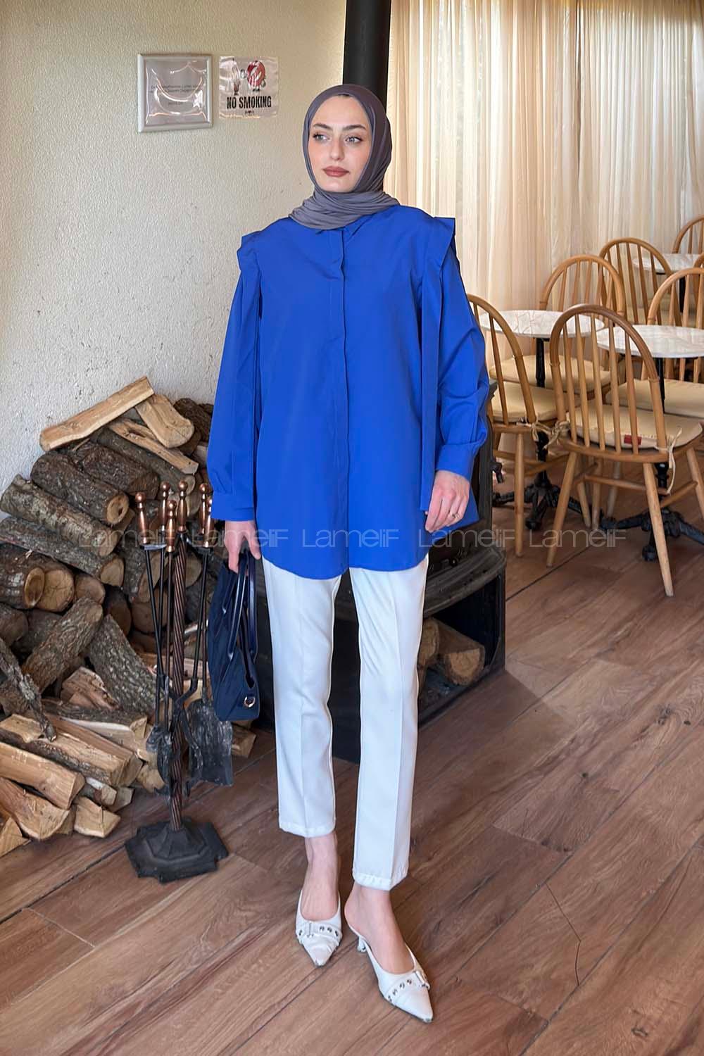 Saxe Shirt Collar Long Arm Cotton Shirt