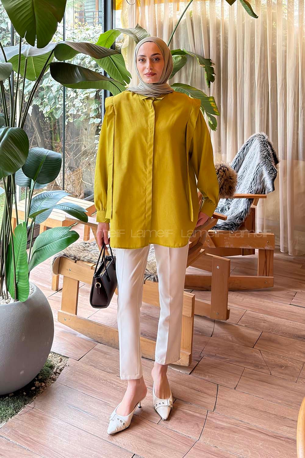 Oil Green Shirt Collar Long Arm Cotton Shirt
