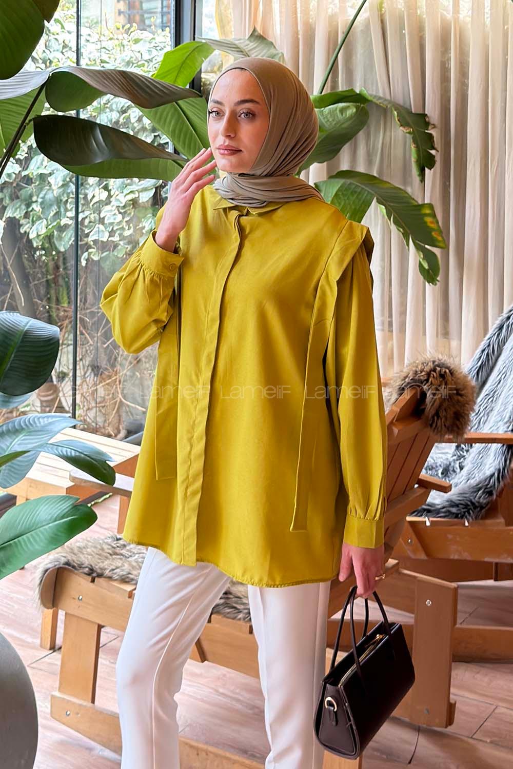 Oil Green Shirt Collar Long Arm Cotton Shirt