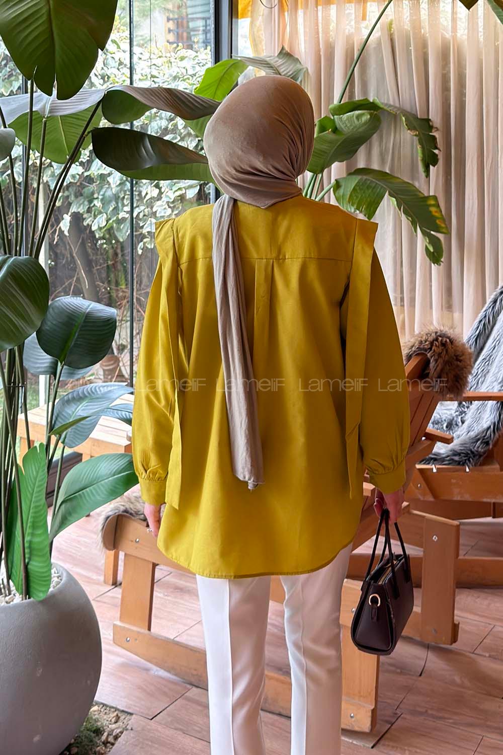 Oil Green Shirt Collar Long Arm Cotton Shirt