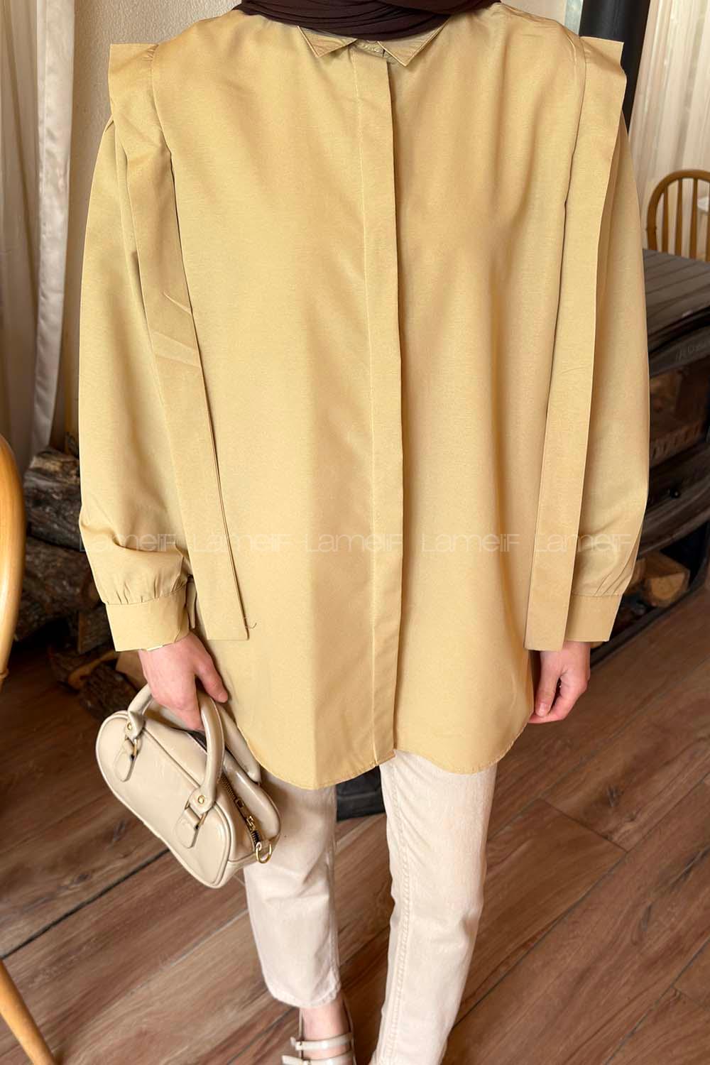 Vatka Detaylı Tesettür Gömlek Bej