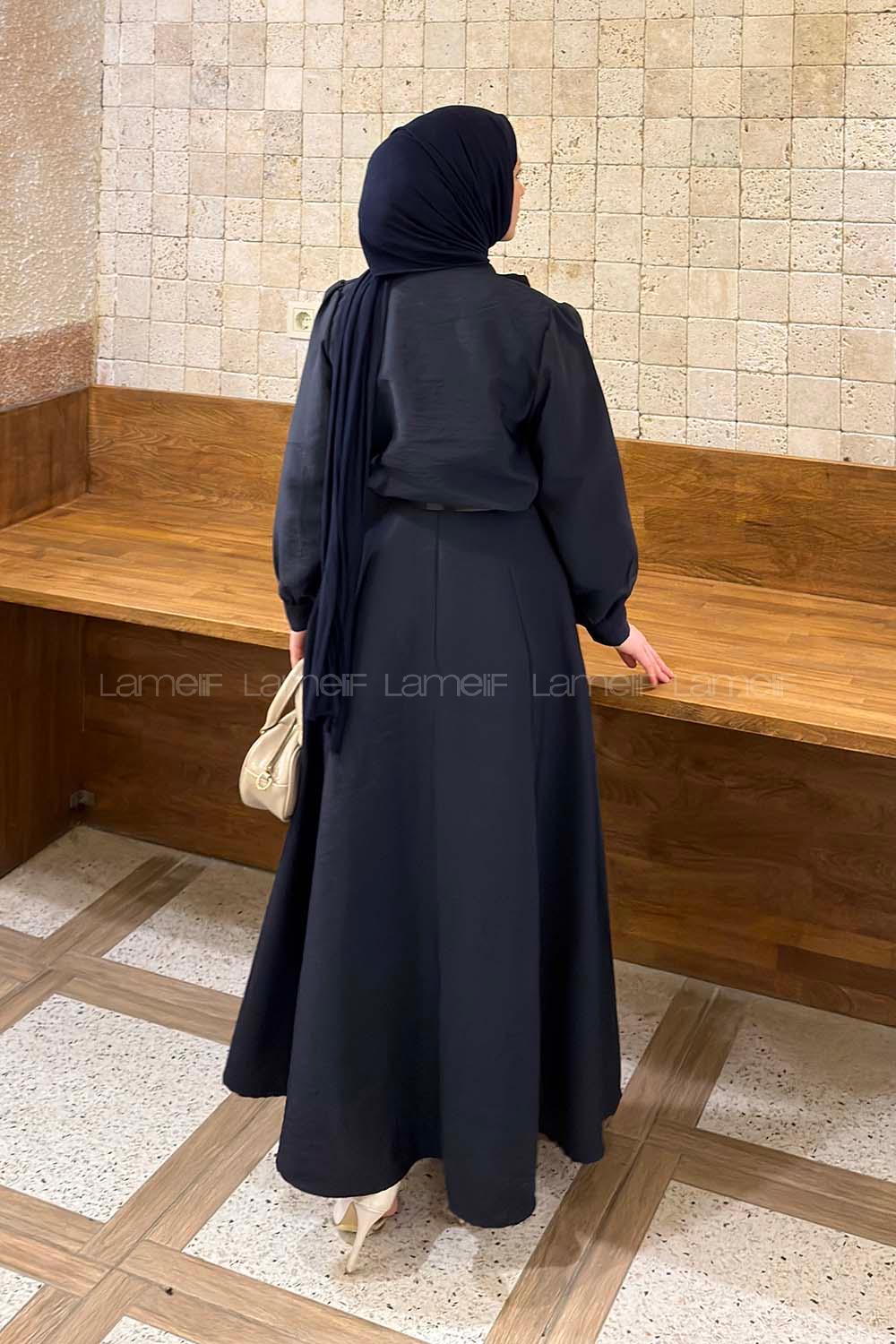 Lamelif Kravat Yaka Etekli Takım Lacivert