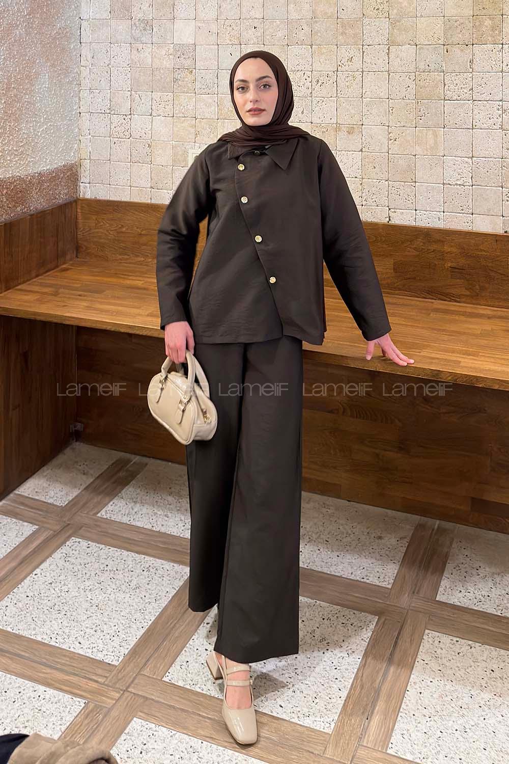 Bitter Brown Shirt Collar Long Arm Ayrobin Regular Trousers Comfortable Suit
