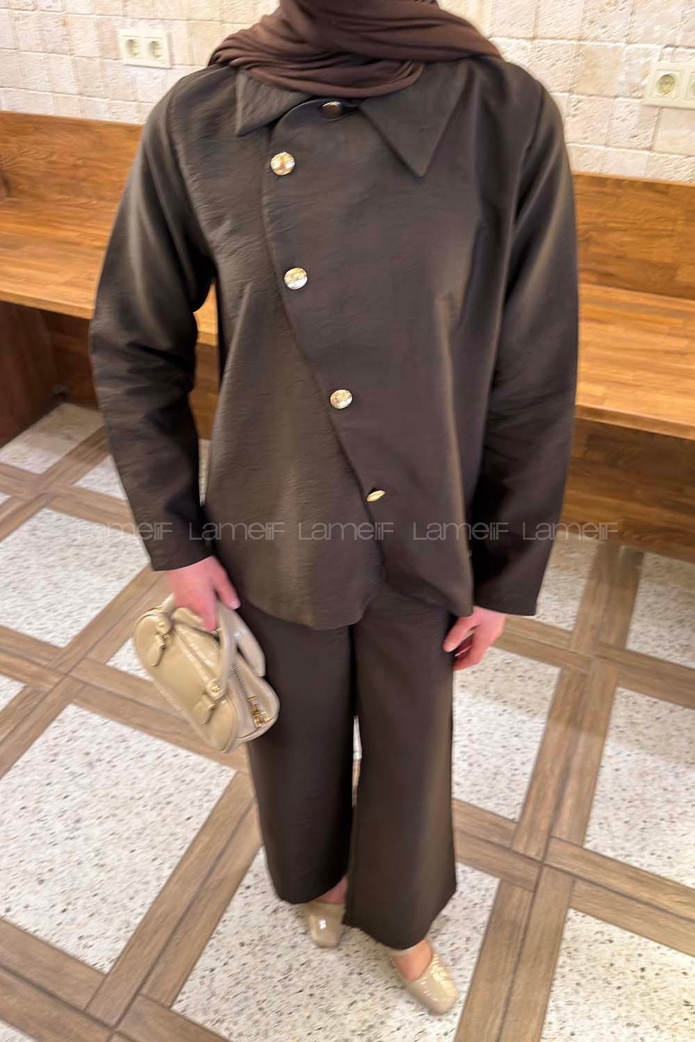 Bitter Brown Shirt Collar Long Arm Ayrobin Regular Trousers Comfortable Suit