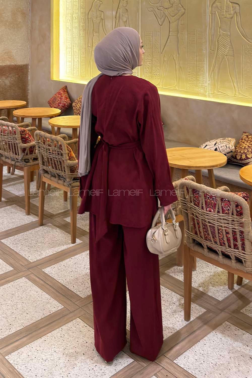 Lamelif Çapraz Kapama Bağlama Detaylı Takım Bordo