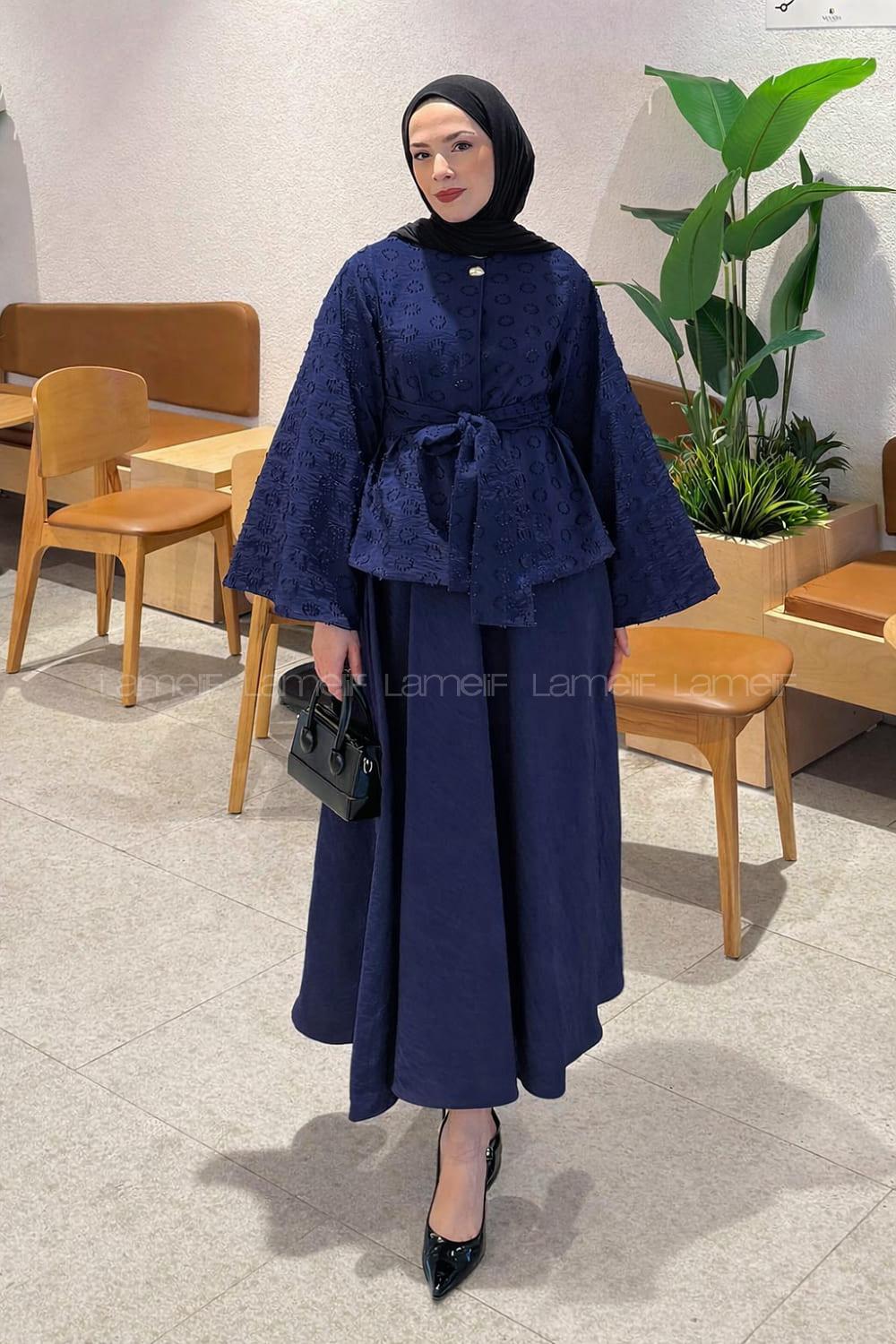 Lamelif Etekli Bağlamalı Takım Lacivert