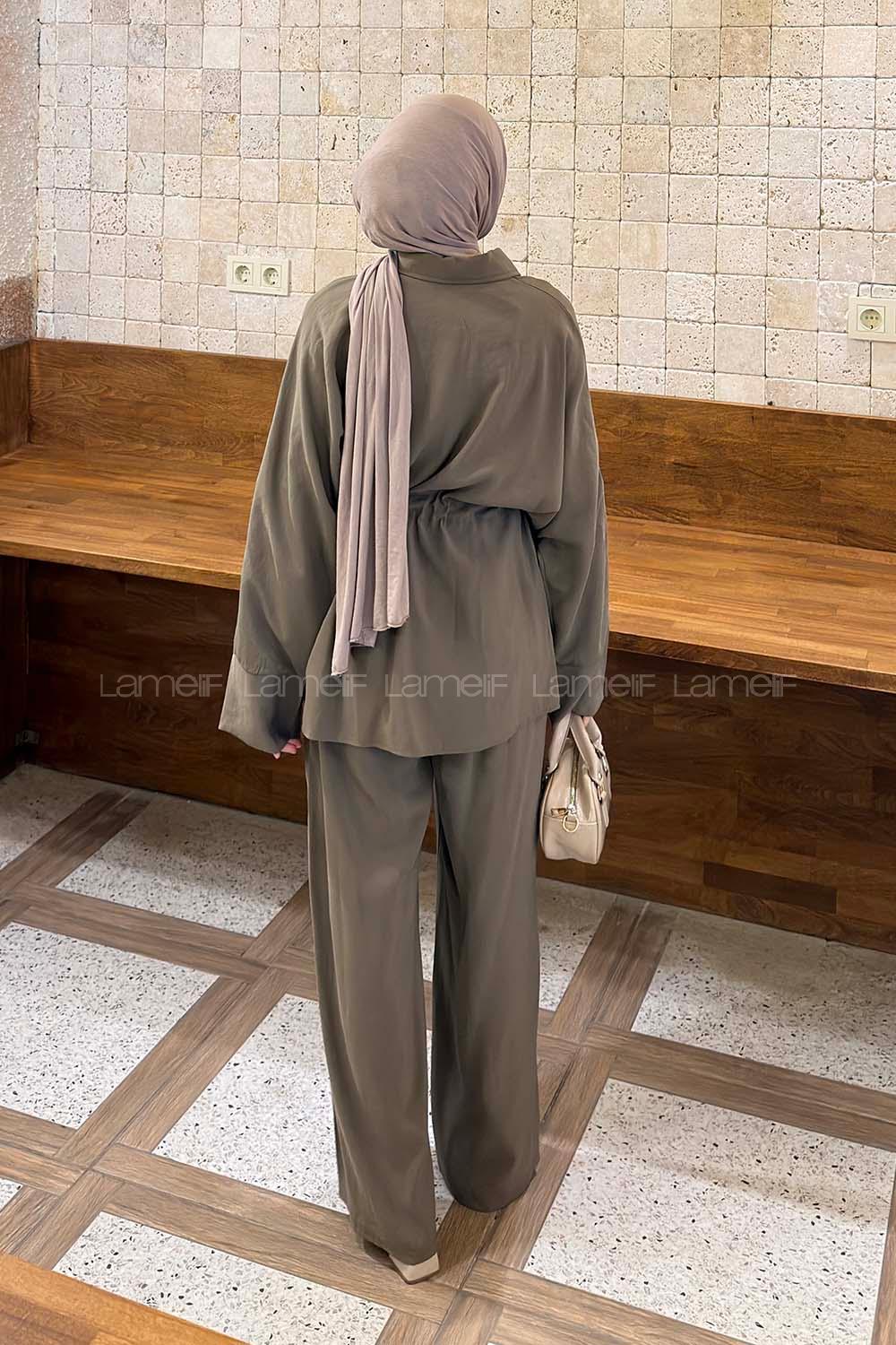 Lamelif Fermuarlı Modal Takım Haki