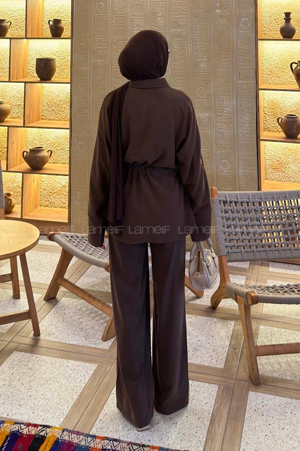 Lamelif Fermuarlı Modal Takım Kahverengi