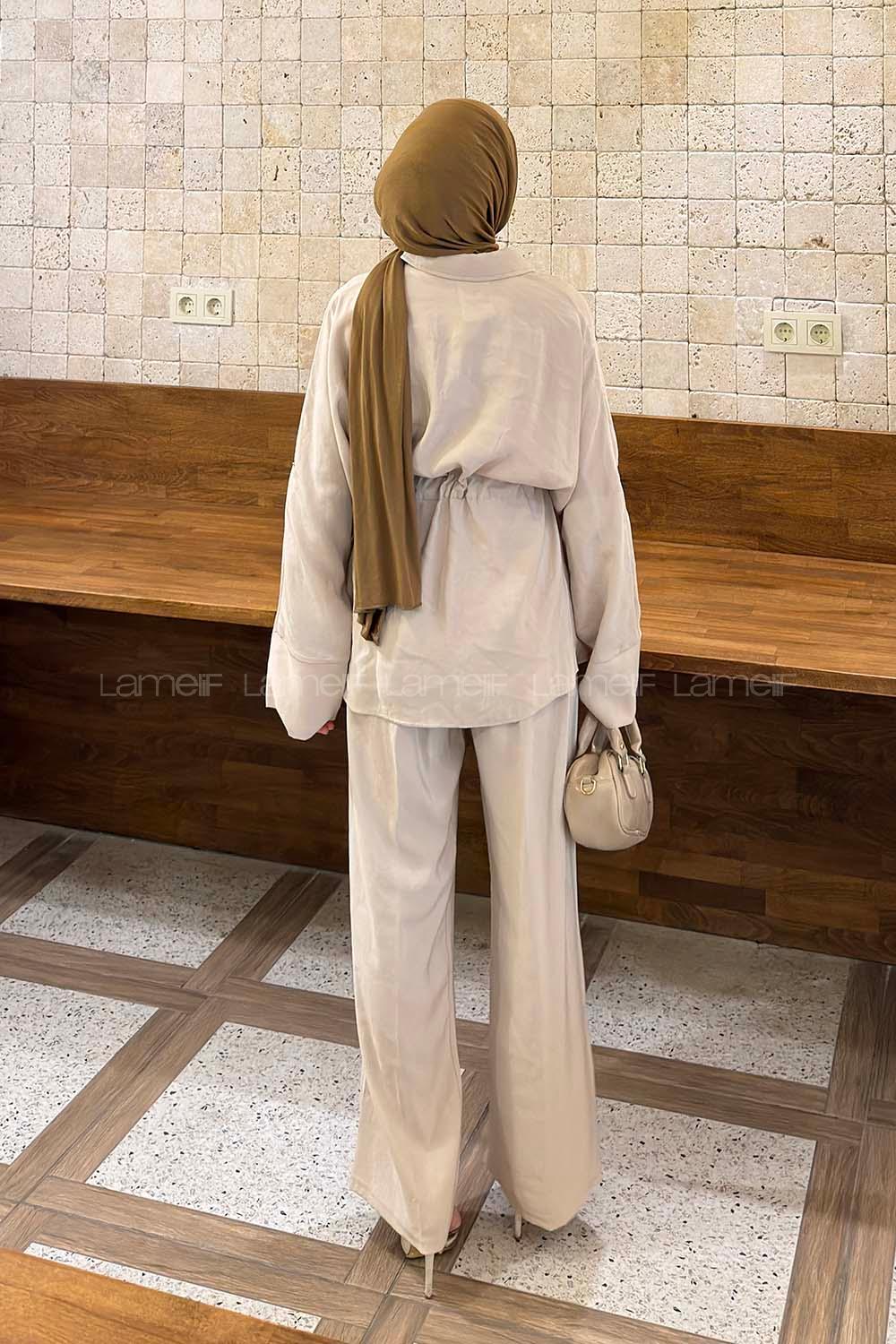 Lamelif Fermuarlı Modal Takım Taş Rengi