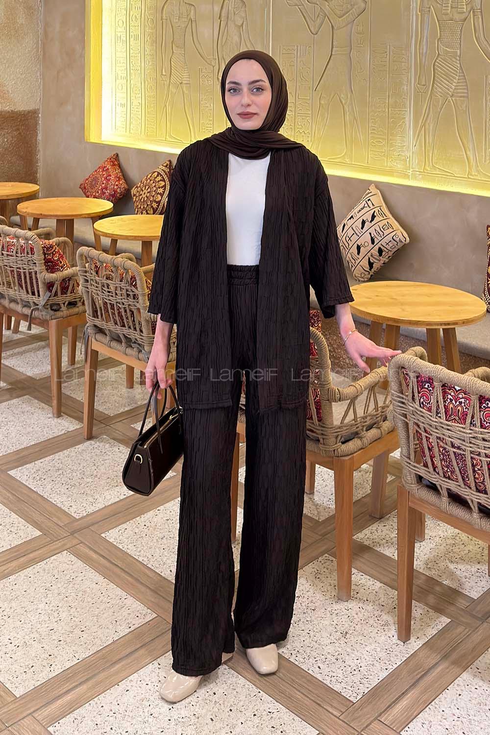 Lamelif Raşel Kimono Takım Acı Kahve