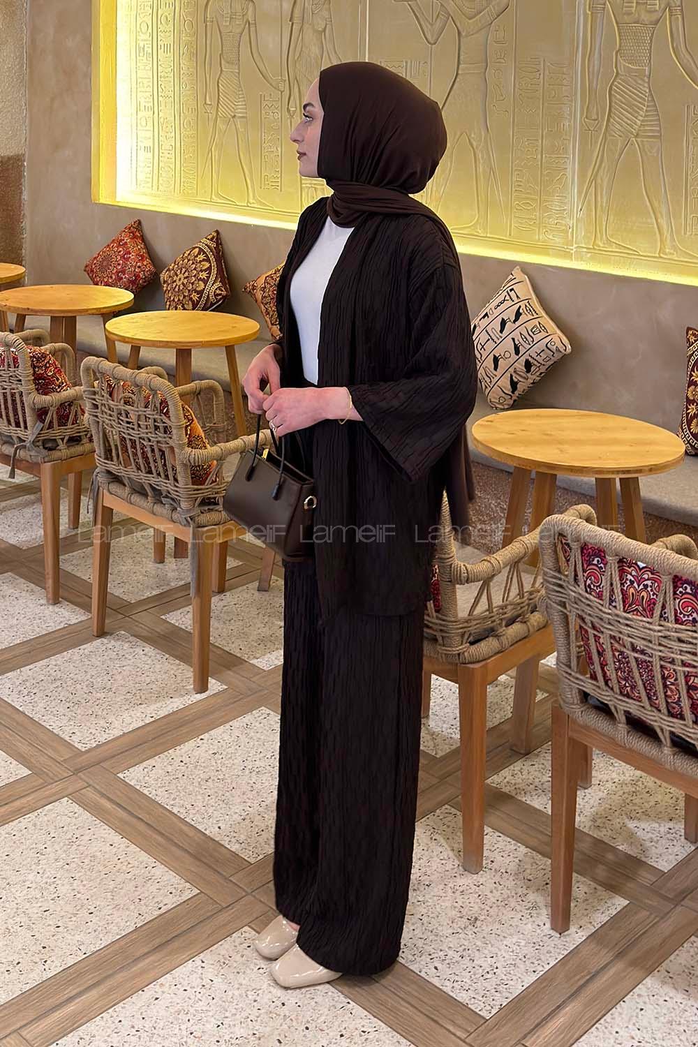 Lamelif Raşel Kimono Takım Acı Kahve