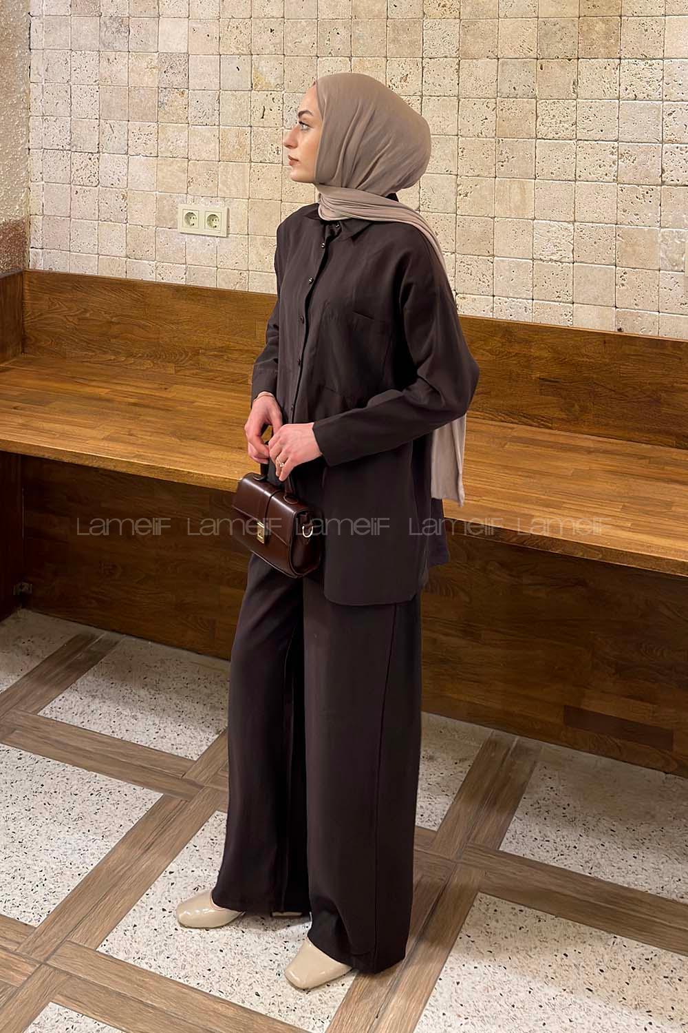 Bitter Brown Shirt Collar Long Arm Tensel Regular Trousers Comfortable Suit