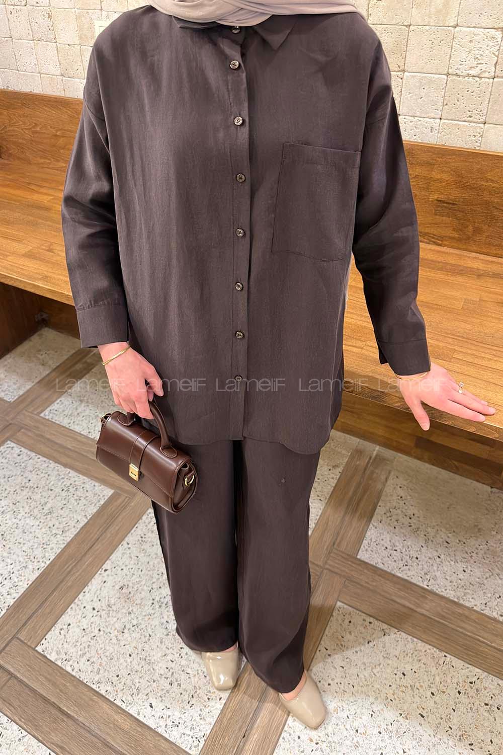 Bitter Brown Shirt Collar Long Arm Tensel Regular Trousers Comfortable Suit