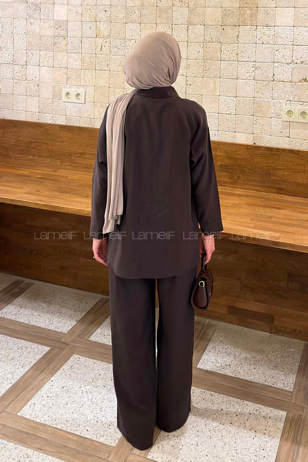 Bitter Brown Shirt Collar Long Arm Tensel Regular Trousers Comfortable Suit