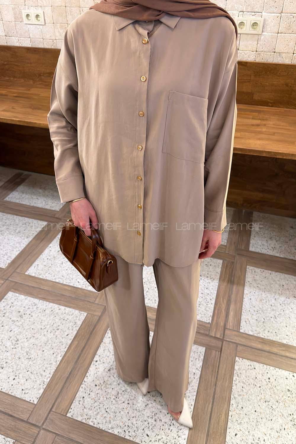 Soft Brown Shirt Collar Long Arm Tensel Regular Trousers Comfortable Suit