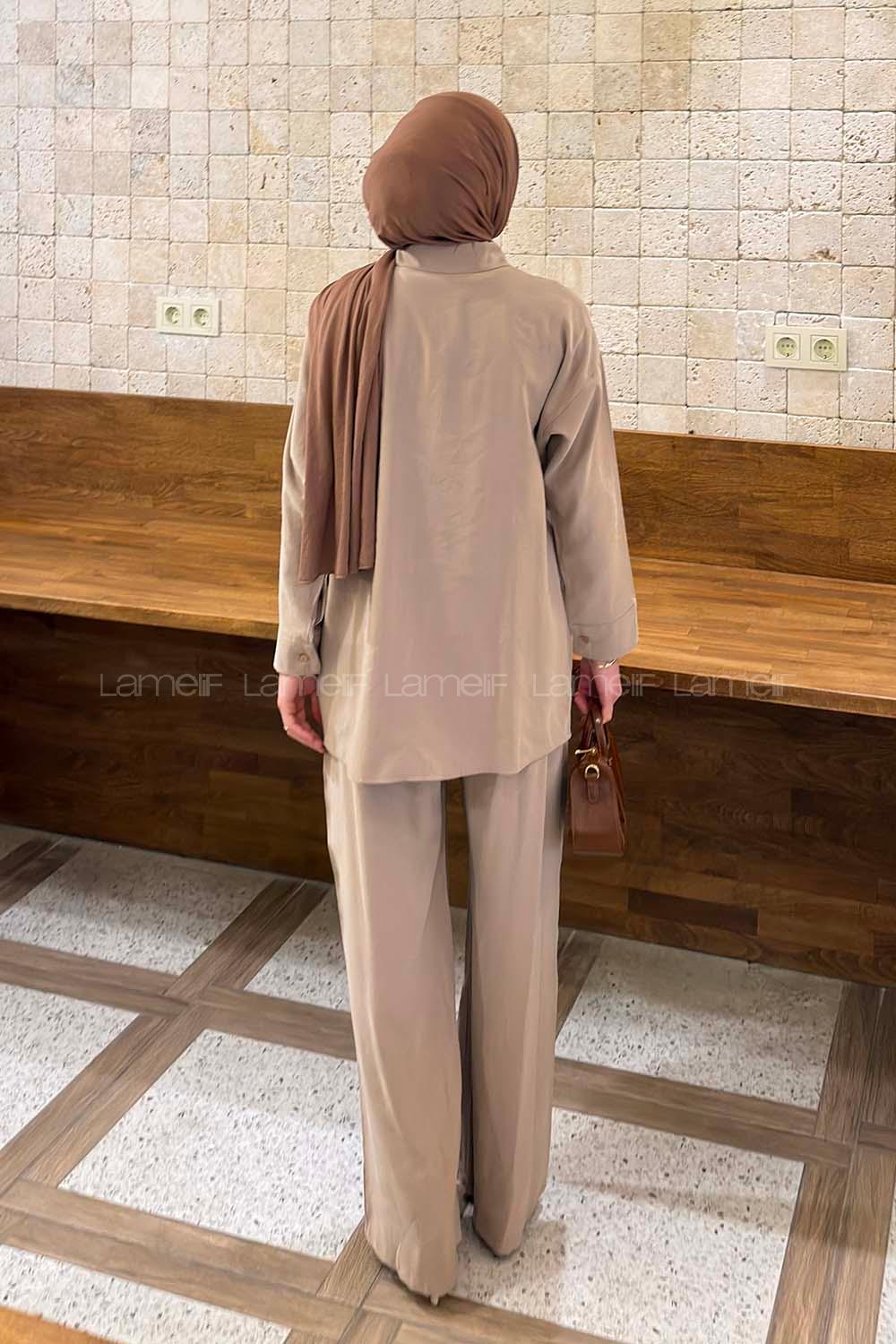 Soft Brown Shirt Collar Long Arm Tensel Regular Trousers Comfortable Suit