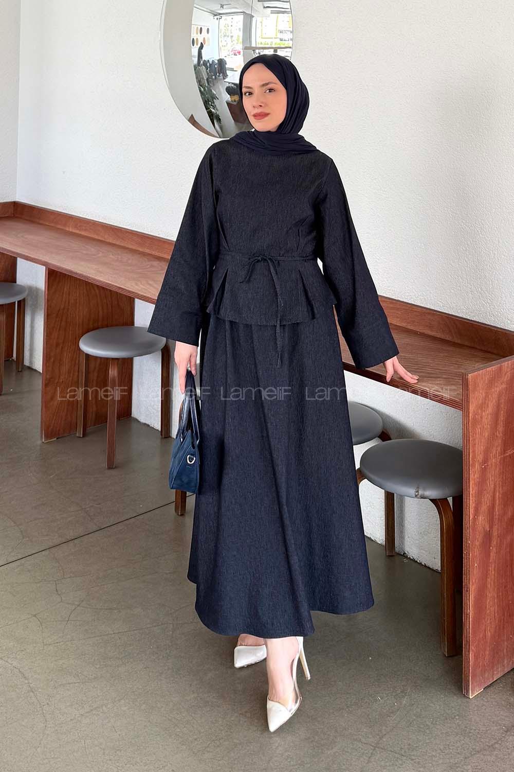 Lamelif Belden Pensli İkili Takım Kot Mavisi