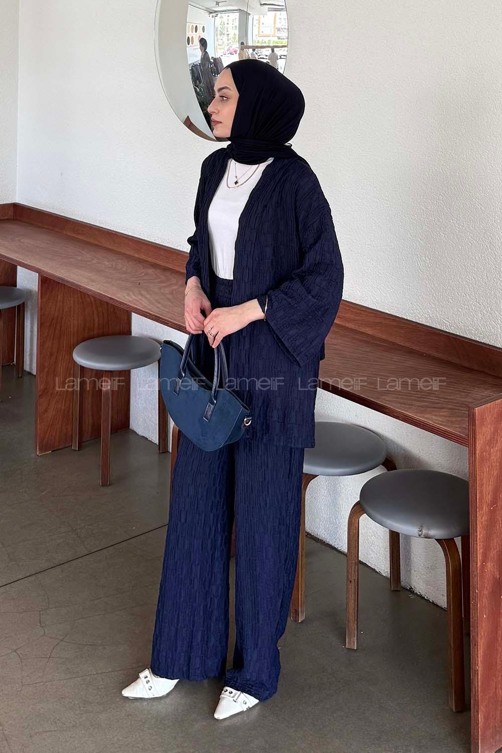 Lamelif Raşel Kimono Takım Lacivert