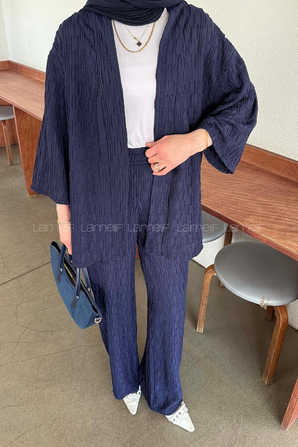 Lamelif Raşel Kimono Takım Lacivert