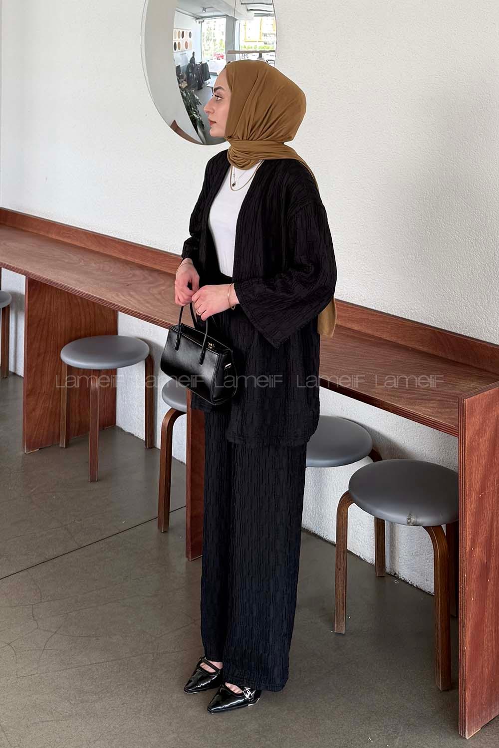 Lamelif Raşel Kimono Takım Siyah