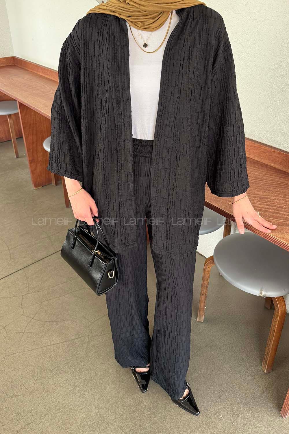 Lamelif Raşel Kimono Takım Siyah