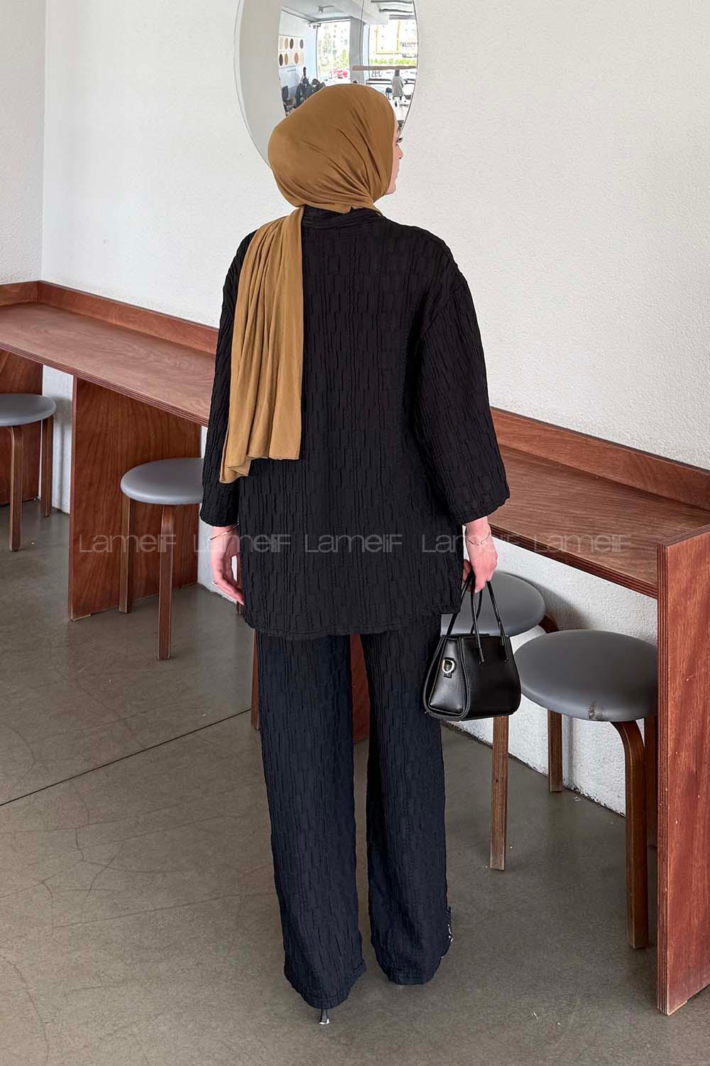 Lamelif Raşel Kimono Takım Siyah