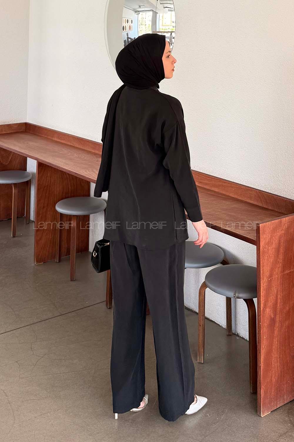 Lamelif Tensel Cep Detaylı Takım Siyah
