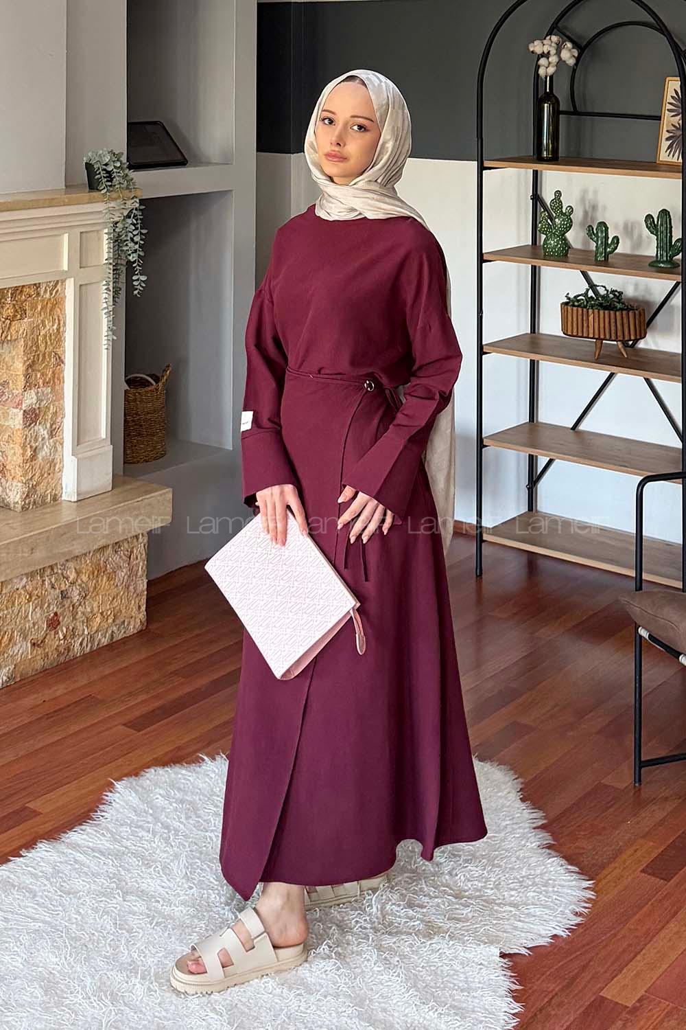 Lamelif Eteği Bağlama Detaylı Takım Mürdüm