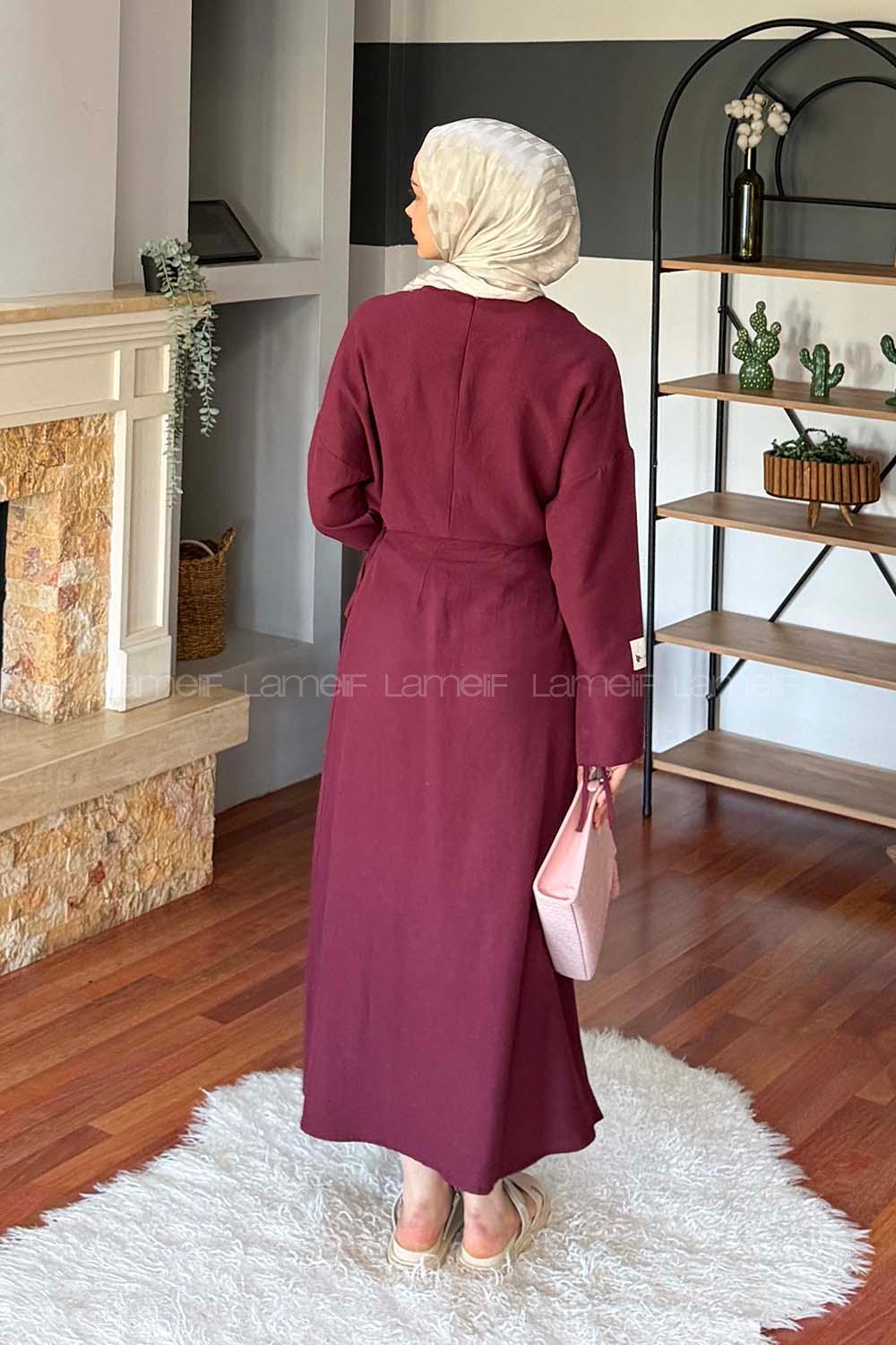 Lamelif Eteği Bağlama Detaylı Takım Mürdüm