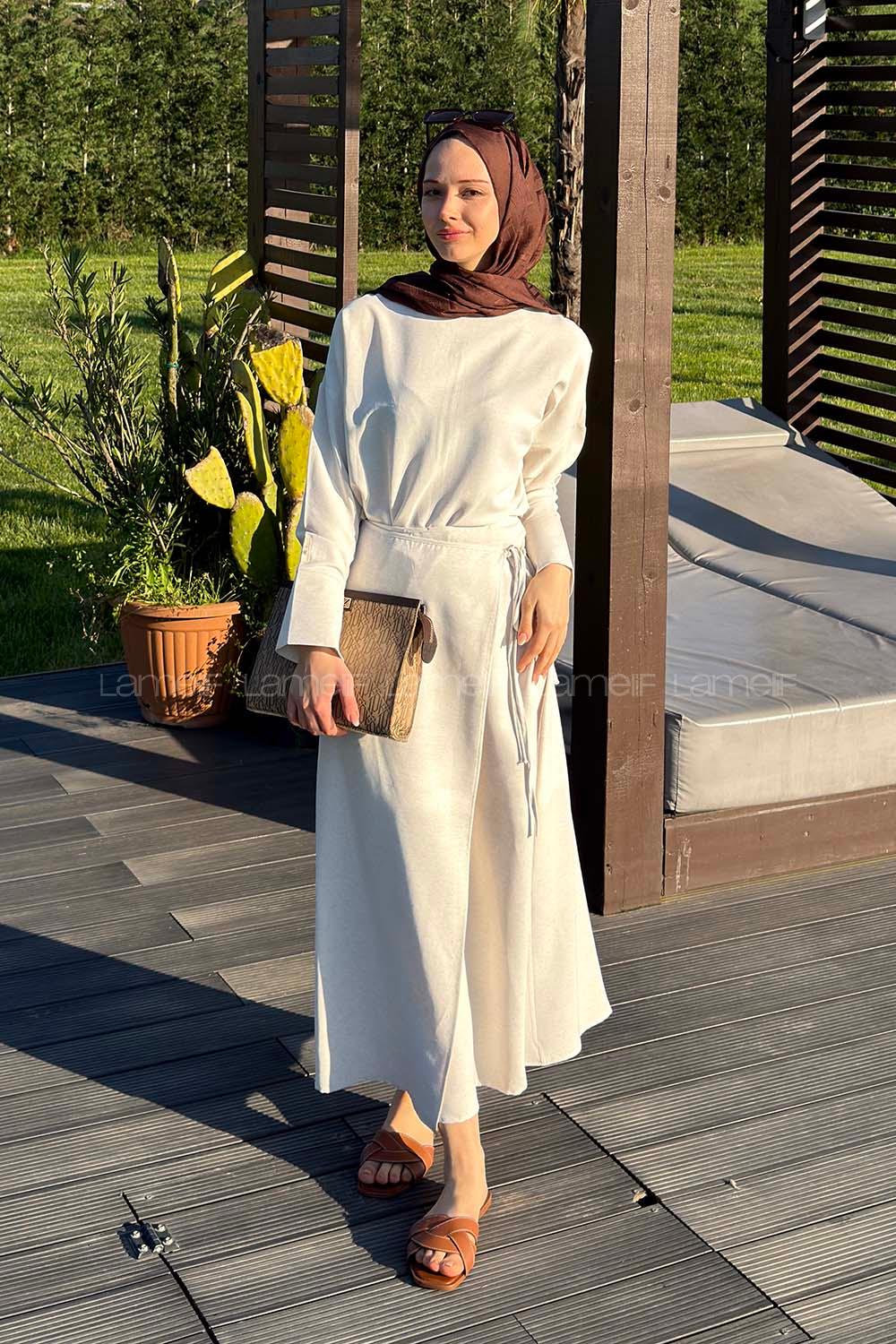 Lamelif Eteği Bağlama Detaylı Takım Taş Rengi