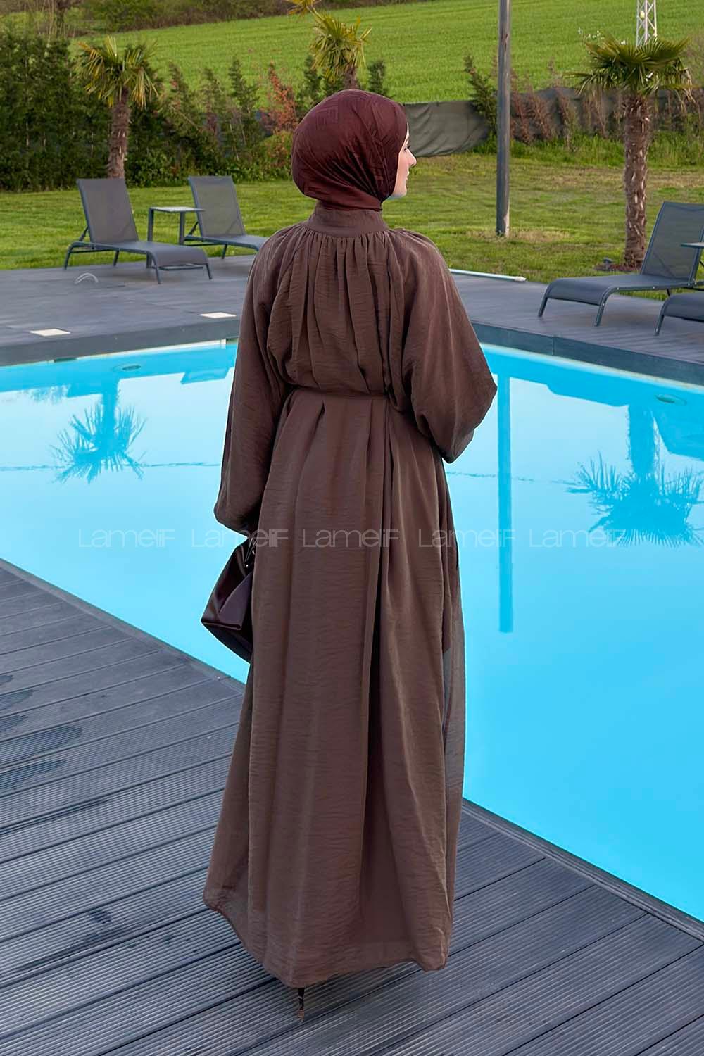 Brown Foulard Neck Unprinted Dresess